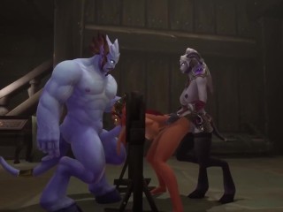 Redhead Elf has BSDM Threesome Sex in a Dungeon | Warcraft Parody