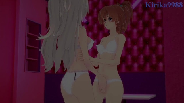 Nagisa Aoi and Shizuma Hanazono have lesbian play in a secret room. - Strawberry Panic Hentai