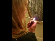 Preview 1 of Step Mom Smoking Fucked Doggy Style In Bathroom