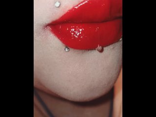 german, piercings, spit, red lips