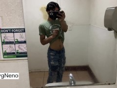 Cute twink from tiktok gets naked in the public bathroom of the city