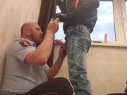 Preview 3 of TOUGH SKINHEAD fuck the THROAT of a POLICEMAN with BIG DICK and VERY HARD FACE SLAPPING and SPITTING
