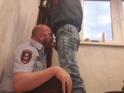 Preview 4 of TOUGH SKINHEAD fuck the THROAT of a POLICEMAN with BIG DICK and VERY HARD FACE SLAPPING and SPITTING