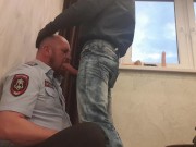 Preview 2 of TOUGH SKINHEAD from the THRESHOLD fucks the THROAT of a POLICEMAN with BIG DICK