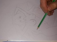 Drawing a big-breasted Japanese woman with a simple pencil