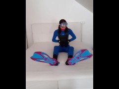 Wetsuit Breathplay Trans Girl Masturbates with cute Diving Mask and Vibrator