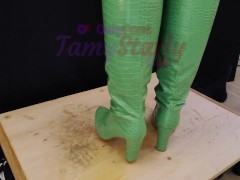 Heels Bootjob in Green Knee Boots (2 POVs) with TamyStarly - Ballbusting