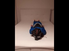 Wetsuit Trans Girl Masturbates with Vibrator and Gasmask