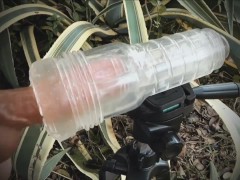 Draining every drop of sweet nectar from my swollen cock in my garden.
