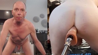 Лента с кляпом во рту (прозрачная и эффективная!) и задница, используемая трахающей машиной