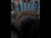 Preview 3 of College Teen Gives a Risky Sloppy Blowjob on Public Balcony