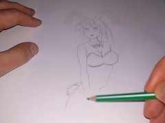 Drawing a bunny girl to traditional music