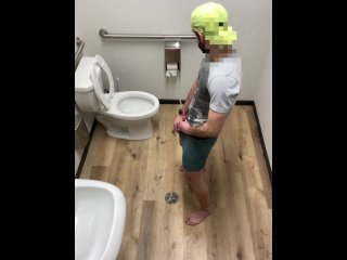 Male self piss and cum with buttplug deep in ass (Public restroom)