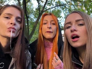 pov, public, spit fetish, threesome, femdom spitting