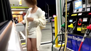 Trained married woman exposes herself outdoors in a nude coat and seeks a passing man's penis in a p