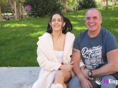 Brunette Latina has seduced her 55yo driving instructor and convinced to do a porno