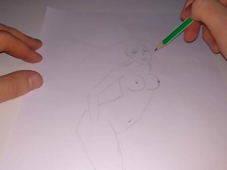 A Sketch of a Big-boobed Girl with a Simple Pencil