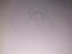 Drawing a hentai girl's bust with cool tits to music