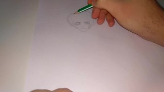De bust van een hentai meisje tekenen met coole tieten op muziek