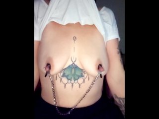 nipple clamps, milf, tattooed women, big long nipples