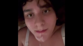 Trans girl gives herself a facial cuz it makes her happy