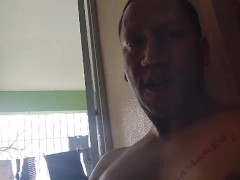 Jacking off in guest house in Puerto Rico balcony