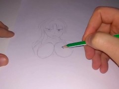 Anime girl lifted her top and shows her hig breasts