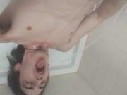 Preview 2 of Skinny boy pees in mouth and all over chest and stomach while moaning
