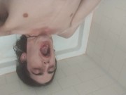 Preview 4 of Skinny boy pees in mouth and all over chest and stomach while moaning
