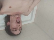 Preview 5 of Skinny boy pees in mouth and all over chest and stomach while moaning