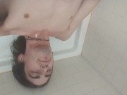 Preview 6 of Skinny boy pees in mouth and all over chest and stomach while moaning