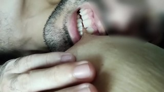 sucking and biting my wife's big hard lactating nipples