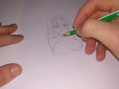 Gorgeous Japanese girl,drawn with a simple pencil