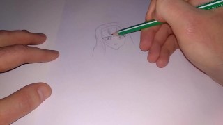 Linda garota japonesa, desenhada com um lápis simples