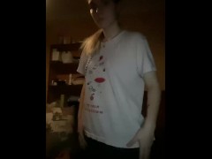 Video The blonde, after watching porn at night, dances very excitedly and touches her breasts.