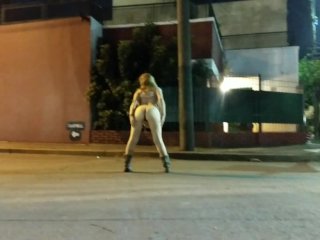 street, sin pantis, masturbate, vestido corto