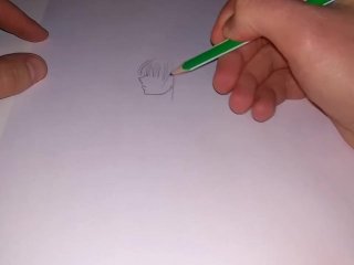 Drawing in profile of an asian girl with big tits