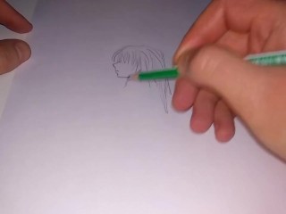 Drawing in Profile of an Asian Girl with Big Tits