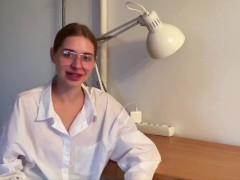 Video Physics professor is fucking a student. Little slut is swallowing cum