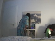 Preview 4 of Japanese Wife doing Sexy Striptease Danse in Blue Kimono and Blowjob Handjob
