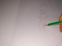 Drawing a naked Marge Simpson with a towel with a simple pencil