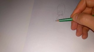 Een naakte Marge Simpson tekenen met een handdoek met een eenvoudig potlood