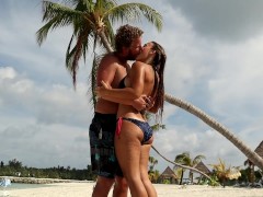 Hot teen couple kissing passionately on tropical paradise island!