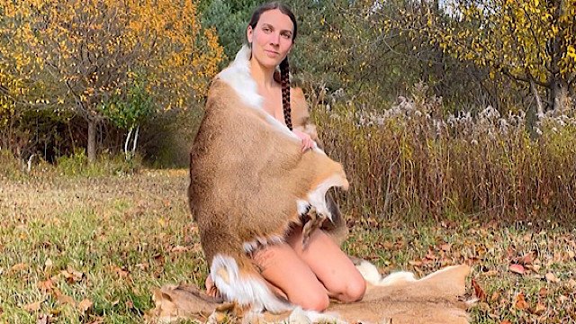 Natural forest nymph gets naked and masturbates in the woods