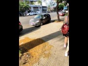 Preview 3 of Girl does pee in her sexy shorts at public street