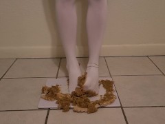 Smothering A Thick Sticky Pie On White Pantyhose