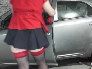 Preview 3 of Sexy blonde cleans interior client car and wipes windows with panties. Without panties. Doggy style