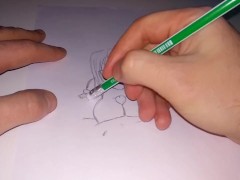 A sketch of a hentai girl doing a titsjob to a guy