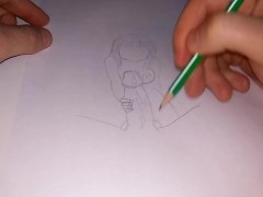 A painted hentai girl helped her boyfriend's huge dick to cum