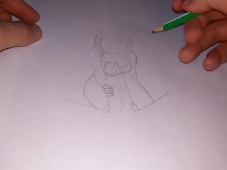 drawing, cumshot, huge dick, japanese mom